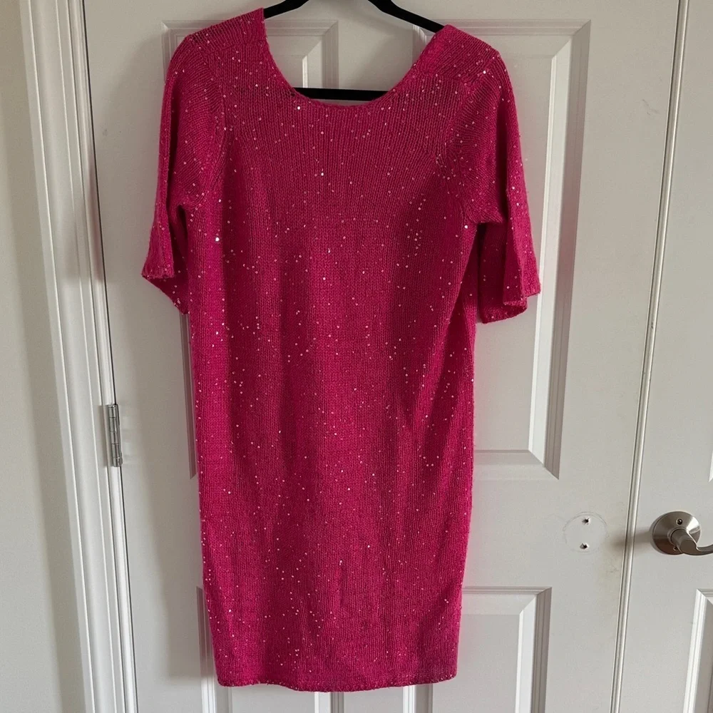 NWOT sparkly hot pink Size XS Knitted Leilani Dress silver sequin detail